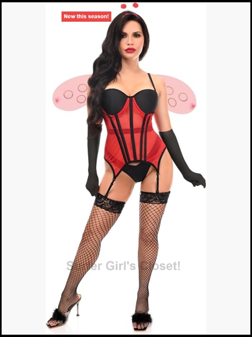 4 Piece Sexy Ladybug Lingerie Costume Corset Bustier Adult